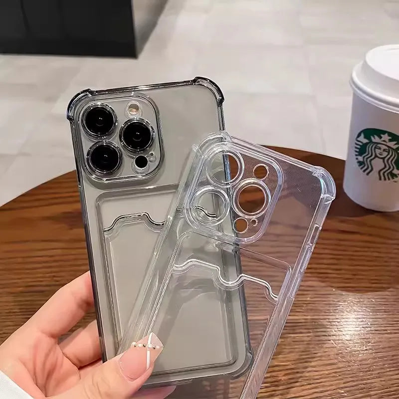 Phone Case For iPhone 17 16 15 14 13 Pro Max Air 11 12 Pro 7 8 Plus 16E Transparent Card Slot Bag Holder Shockproof Wallet Cover