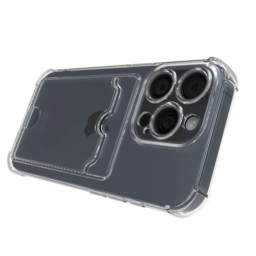 Transparent Soft Card Holder Bag Case For iPhone 17 Air 16 15 14 13 12 mini 11 Pro X XR Xs Max 7 8 Plus 16e Shockproof Cover