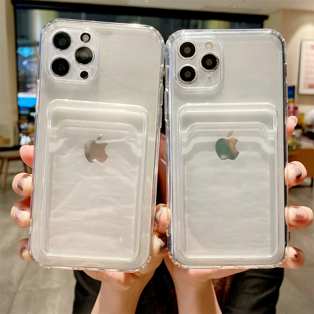 Photo Pocket Silicone Case For iPhone 16 15 14 11 Pro Max 13 12Mini X XR 7 8 Plus Shockproof Clear Soft Card Holder Wallet Cover