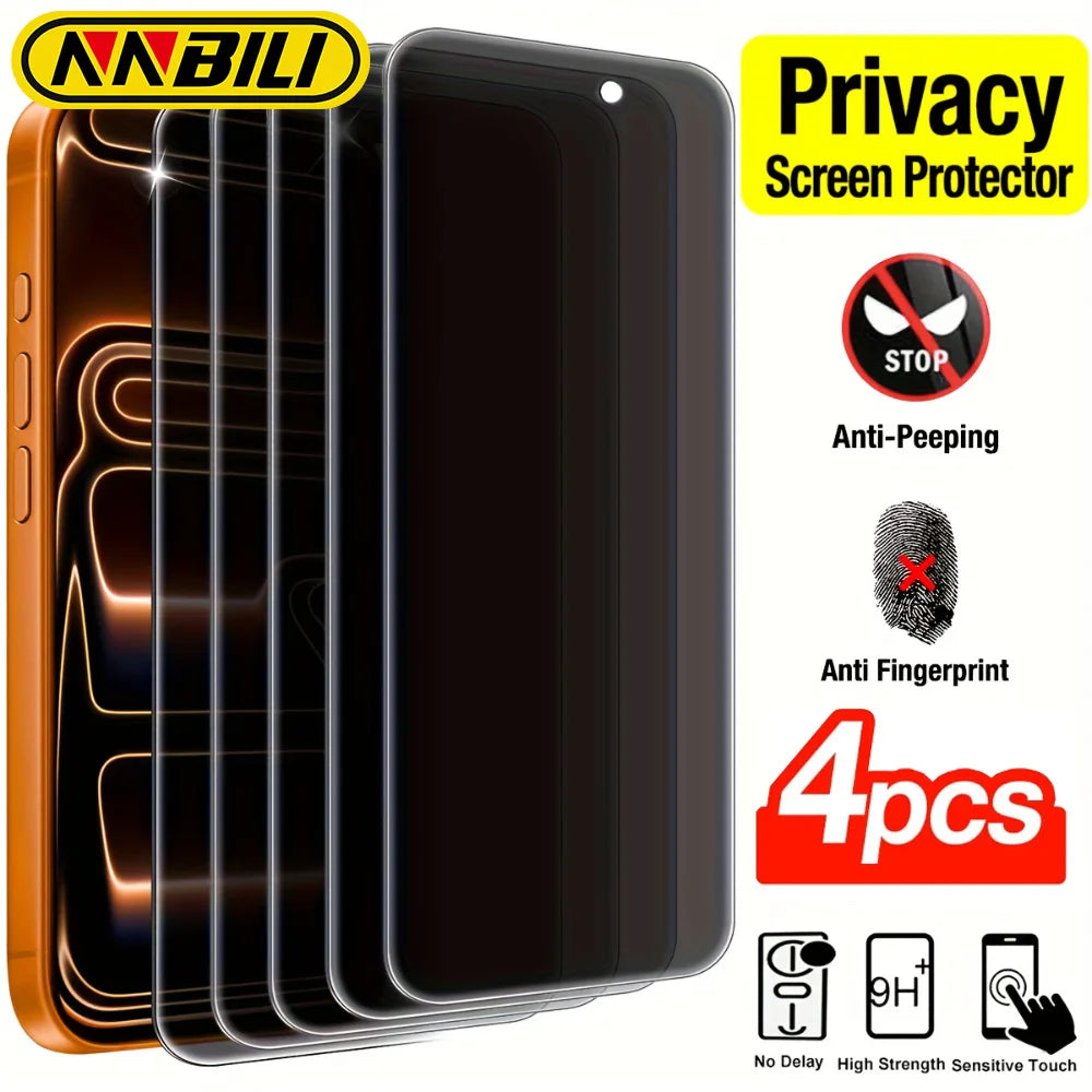 Lot de 4 Protège-Écrans en Verre Trempé Anti-Espion pour iPhone 17 16 15 14 13 12 11 Pro Max