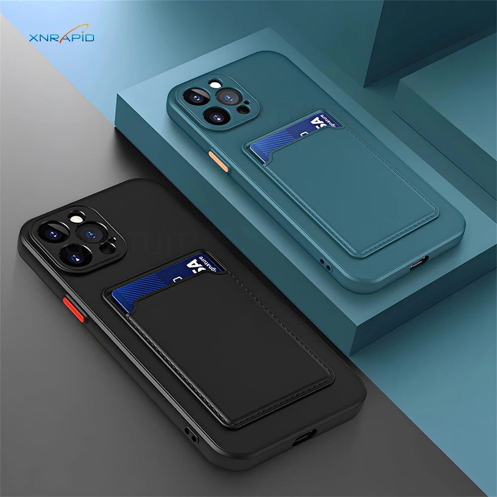 Luxury Soft Silicone Wallet Case Funda For iPhone 17 Air 16 15 14 11 13 12 Pro Max Plus Card Holder Slot Back Cover Protective