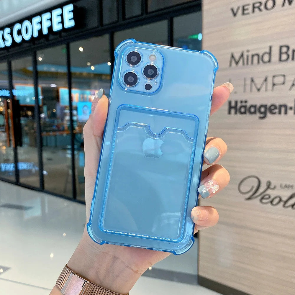 Bumper Card Slot Transparent Phone Cover For iPhone 14 11 12 13 Pro XR XS Max X 6 7 8 Plus SE Wallet Soft Shockproof Back Case