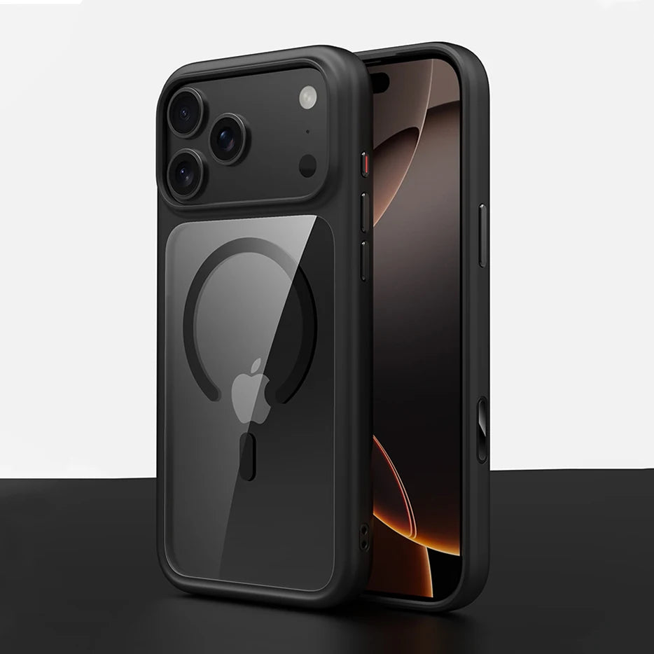 Coque MagSafe Mate Luxe – Boutons Métal, Anti-Choc | iPhone 17 / 17 Pro / 17 Pro Max / Air
