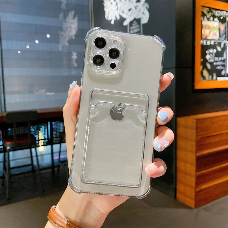 Bumper Card Slot Transparent Phone Cover For iPhone 14 11 12 13 Pro XR XS Max X 6 7 8 Plus SE Wallet Soft Shockproof Back Case