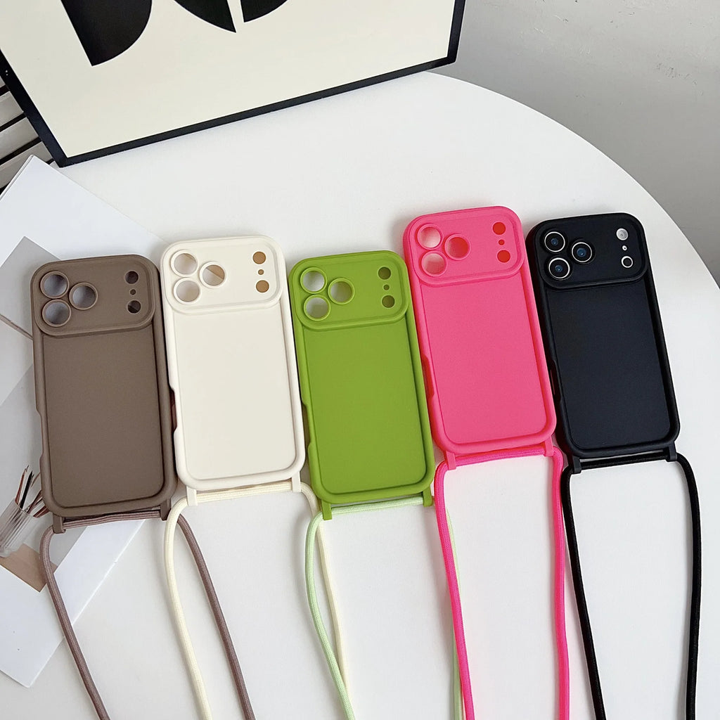 Luxury Phone Case for IPhone 17 Pro Max 16 15 14 Plus 13 12 11 with Crossbody Lanyard Camera Protection Coque Shockproof Cover