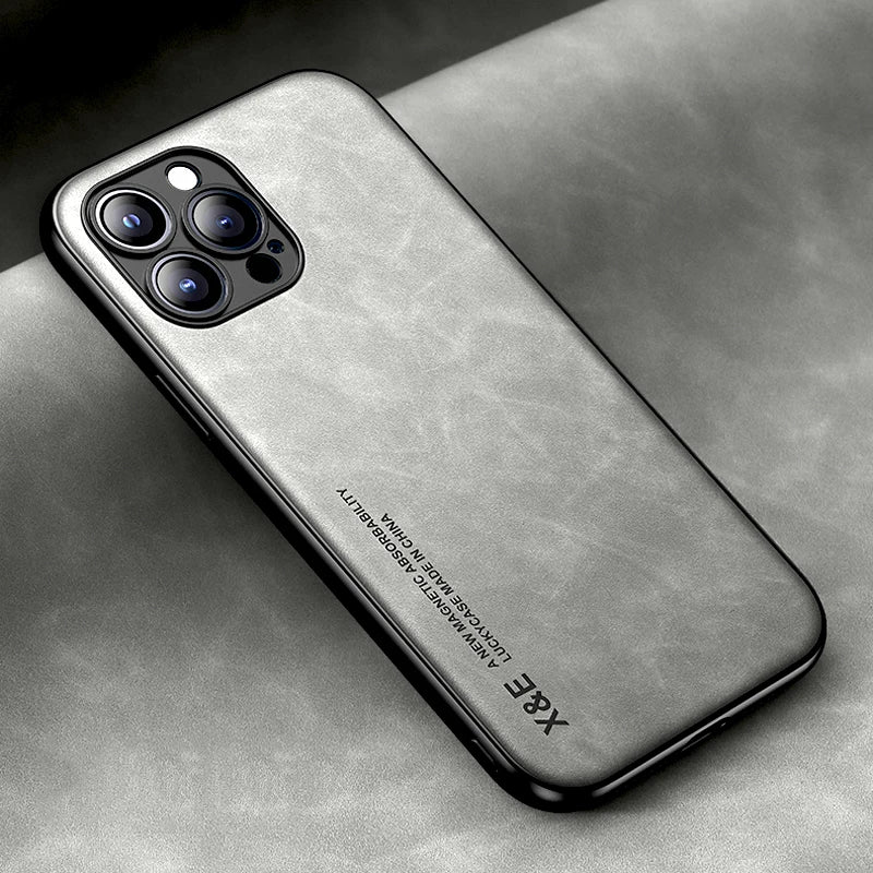 Luxury Magnetic Leather Case for iPhone 15 14 13 12 11 16 17 Pro Max Mini Plus 17Pro iPhone17 Magsafe Cover Support Car Holder
