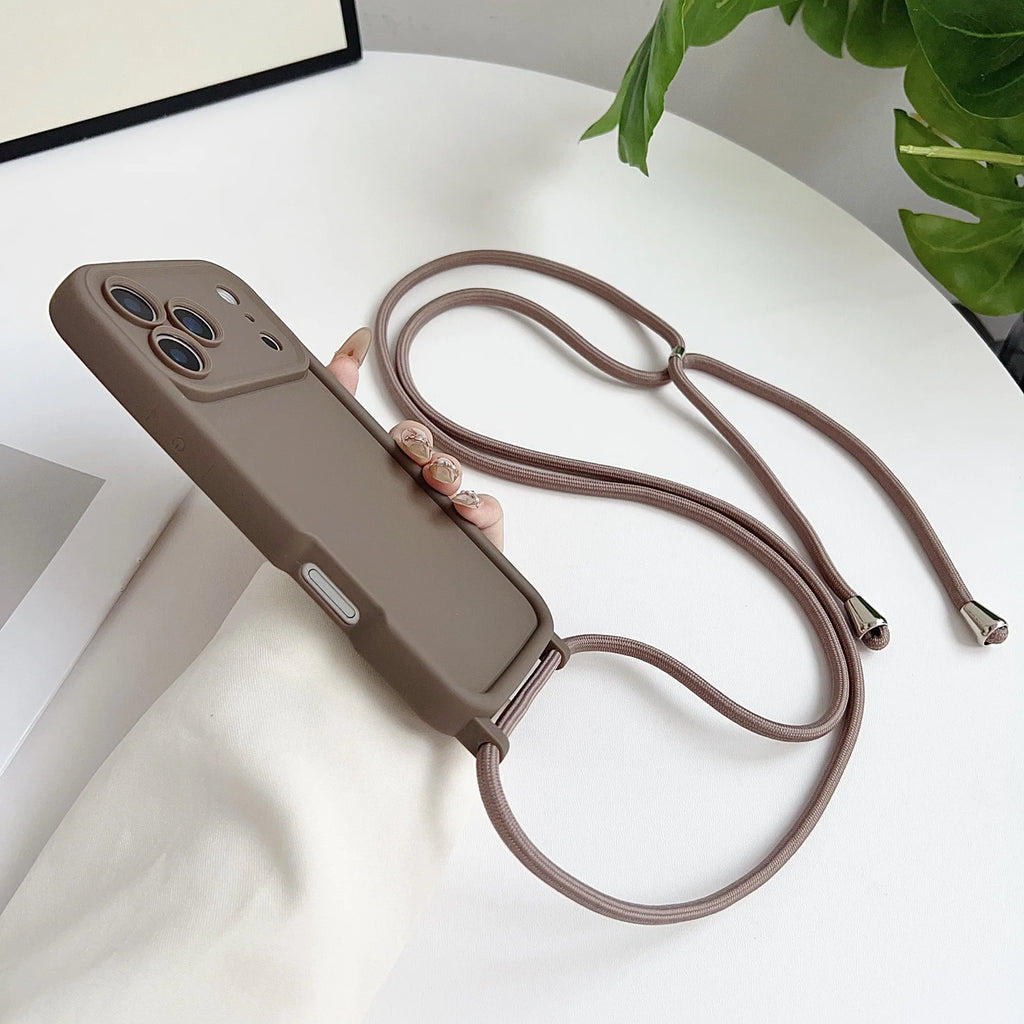 Luxury Phone Case for IPhone 17 Pro Max 16 15 14 Plus 13 12 11 with Crossbody Lanyard Camera Protection Coque Shockproof Cover
