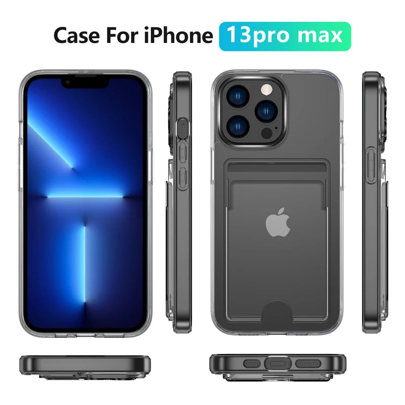 Luxury Transparent Card Slot Holder Wallet Case For iPhone 15 14 Plus 13 12 11 Pro Max XR Shockproof Clear Hard Acrylic Cover