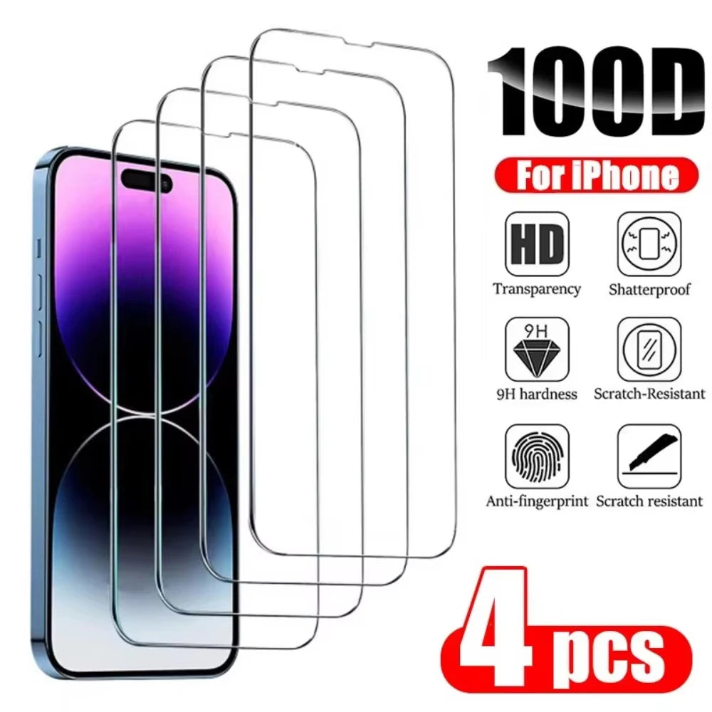 1-4Pcs Protective Glass For iPhone 17 16 Pro 18 15 14 13 12 11 XR X XS Max Screen Protector For iPhone 7 8 Plus 12 13 Mini Glass