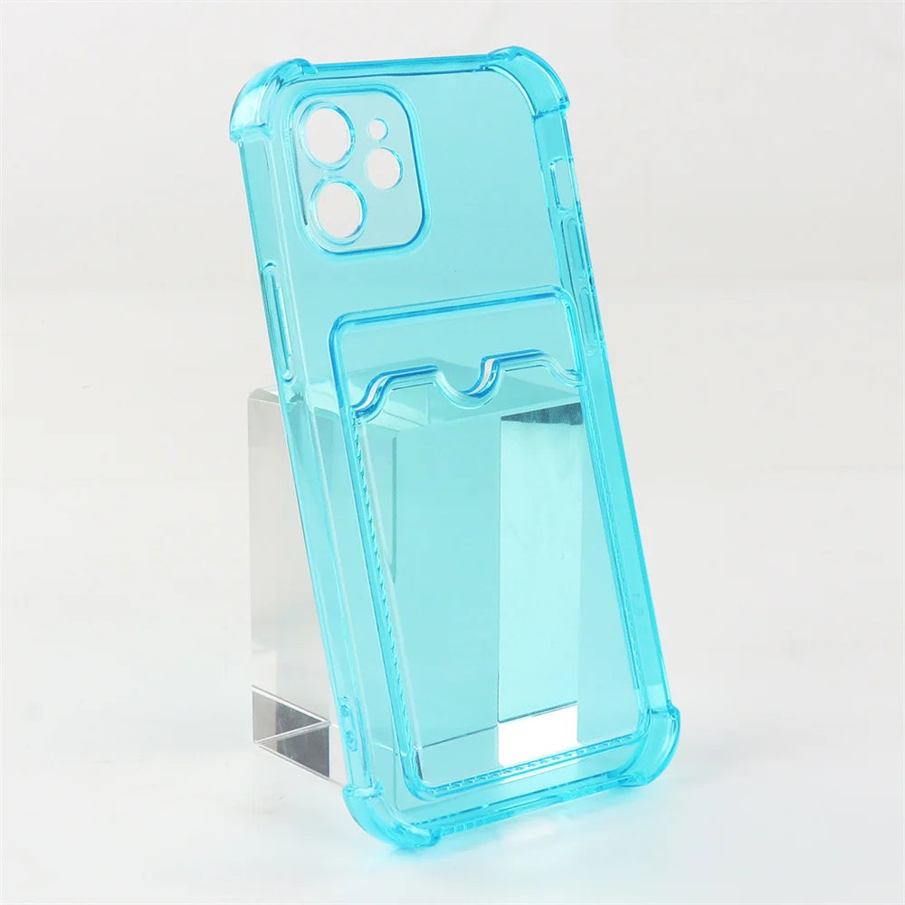 Transparent Card Slot Bag Holder Case For iPhone 15 14 13 12 11 Pro Max Mini X XR XS 7 8 Plus Clear Shockproof Soft Wallet Cover