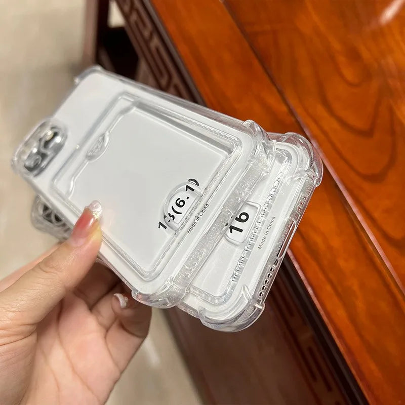 Transparent Soft Card Holder Bag Case For iPhone 17 Air 16 15 14 13 12 mini 11 Pro X XR Xs Max 7 8 Plus 16e Shockproof Cover